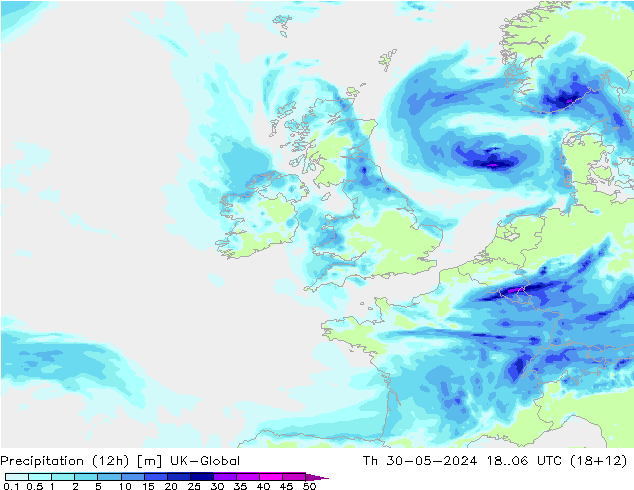 Yağış (12h) UK-Global Per 30.05.2024 06 UTC
