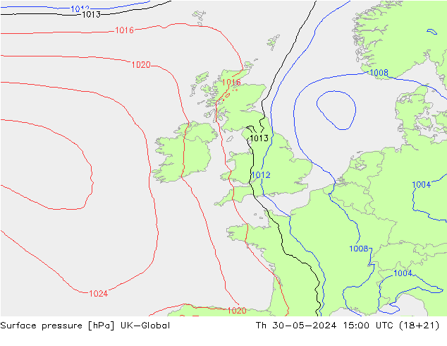 Pressione al suolo UK-Global gio 30.05.2024 15 UTC