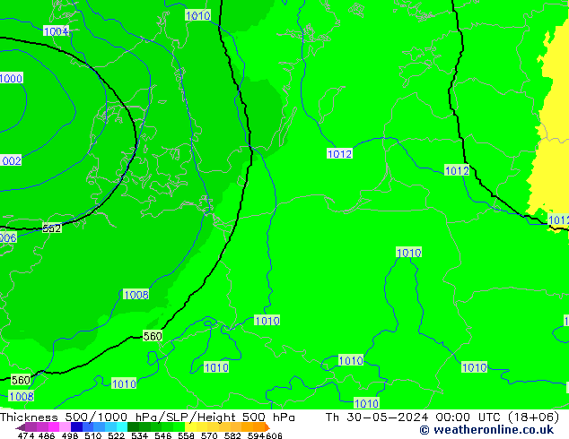 Thck 500-1000гПа UK-Global чт 30.05.2024 00 UTC