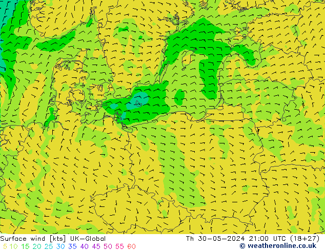 Surface wind UK-Global Th 30.05.2024 21 UTC