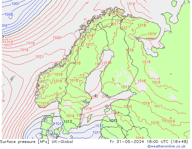 Surface pressure UK-Global Fr 31.05.2024 18 UTC