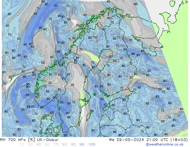 700 hPa Nispi Nem UK-Global Çar 29.05.2024 21 UTC