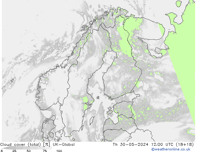 Cloud cover (total) UK-Global Th 30.05.2024 12 UTC
