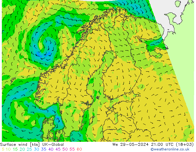 Surface wind UK-Global St 29.05.2024 21 UTC