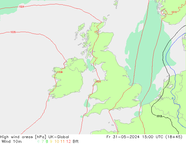 High wind areas UK-Global Fr 31.05.2024 15 UTC
