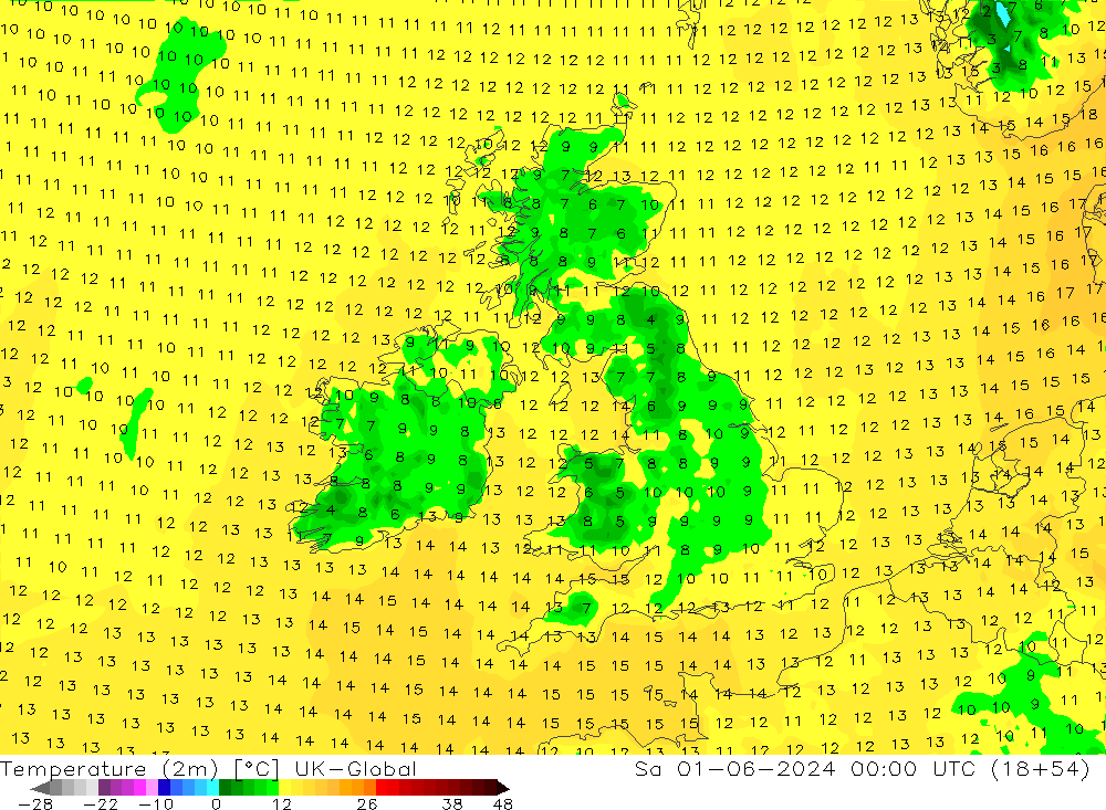 Temperatura (2m) UK-Global sab 01.06.2024 00 UTC