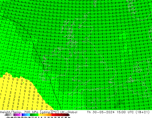 Yükseklik/Sıc. 700 hPa UK-Global Per 30.05.2024 15 UTC