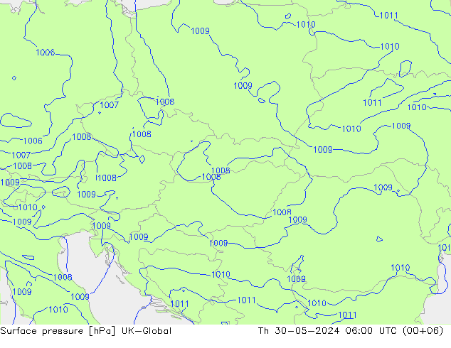 Surface pressure UK-Global Th 30.05.2024 06 UTC