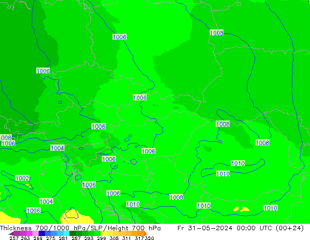 Thck 700-1000 hPa UK-Global pt. 31.05.2024 00 UTC