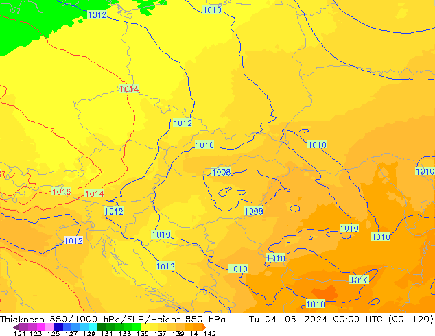 850-1000 hPa Kalınlığı UK-Global Sa 04.06.2024 00 UTC