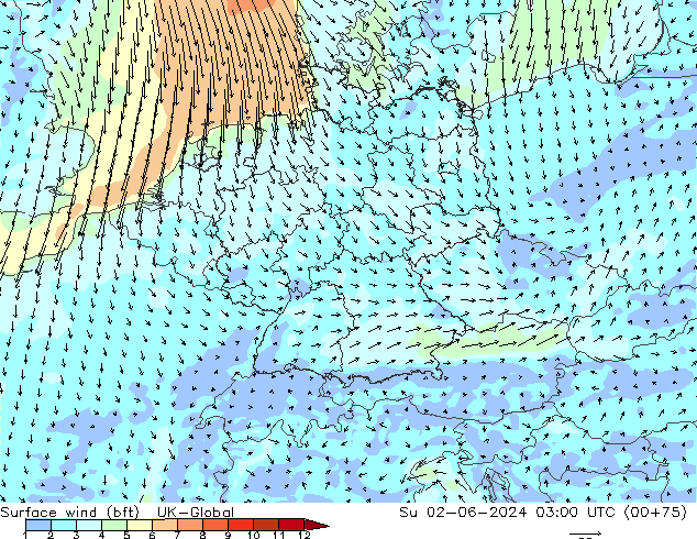 Vent 10 m (bft) UK-Global dim 02.06.2024 03 UTC