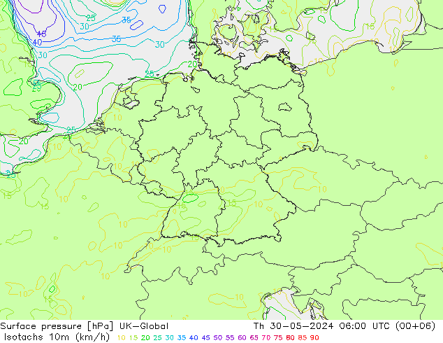 Isotachs (kph) UK-Global  30.05.2024 06 UTC