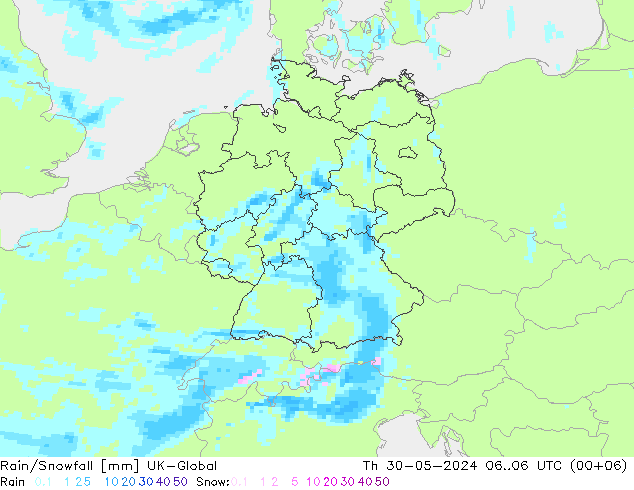 Rain/Snowfall UK-Global Th 30.05.2024 06 UTC