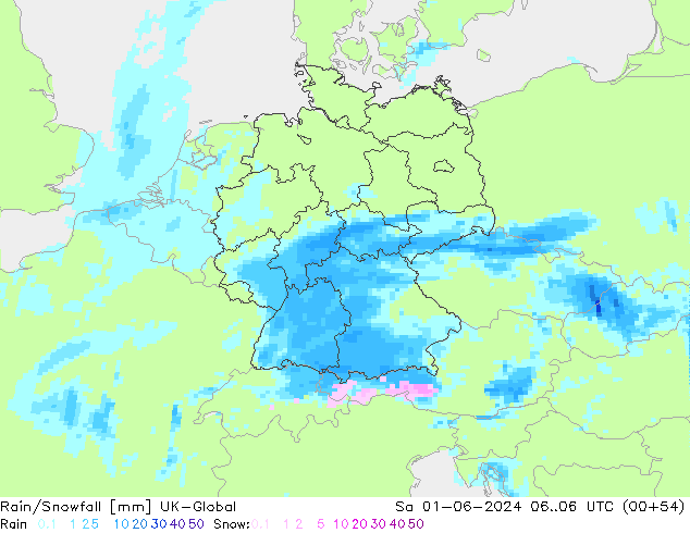 Rain/Snowfall UK-Global Cts 01.06.2024 06 UTC