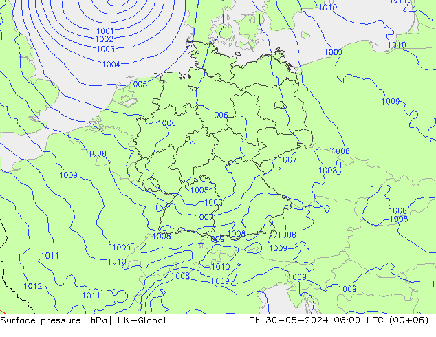 地面气压 UK-Global 星期四 30.05.2024 06 UTC