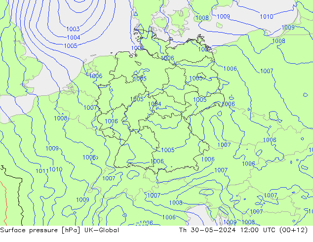 Presión superficial UK-Global jue 30.05.2024 12 UTC