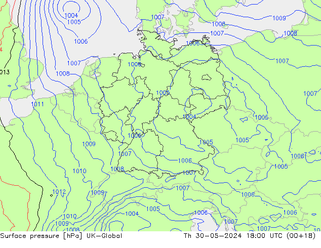 Surface pressure UK-Global Th 30.05.2024 18 UTC