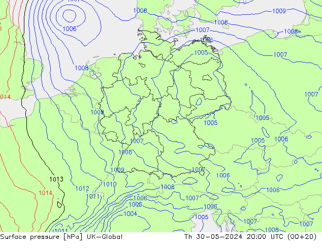 Atmosférický tlak UK-Global Čt 30.05.2024 20 UTC