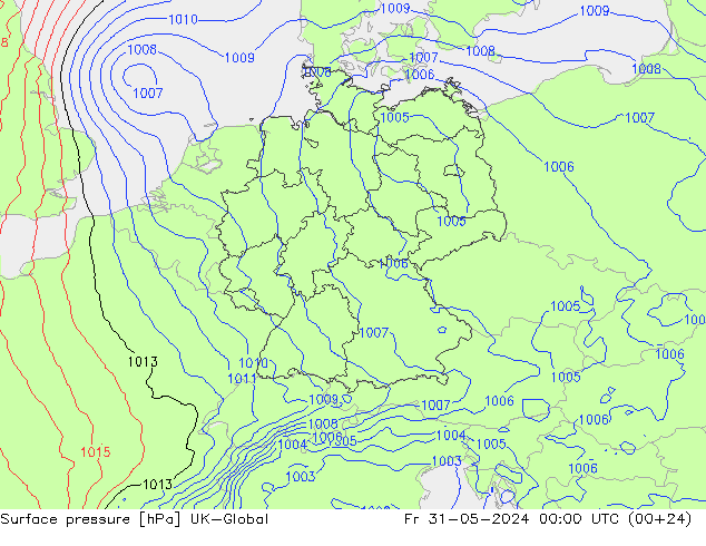 Pressione al suolo UK-Global ven 31.05.2024 00 UTC