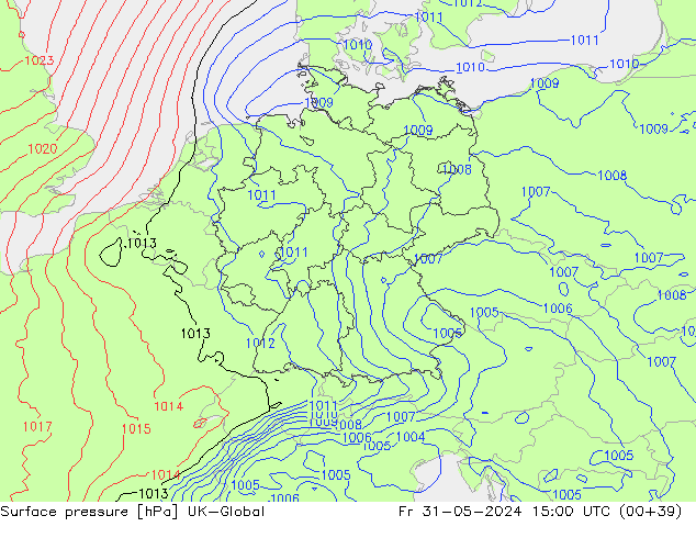 Atmosférický tlak UK-Global Pá 31.05.2024 15 UTC