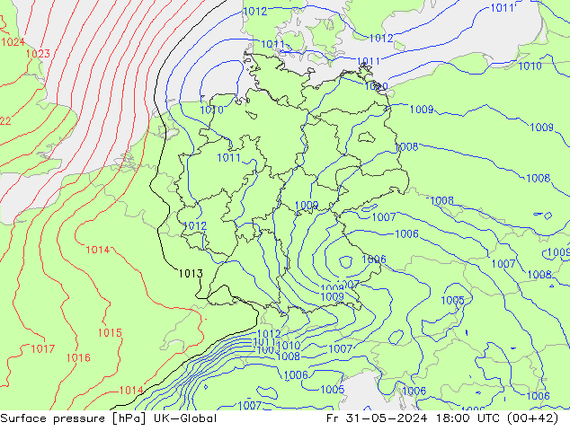 Surface pressure UK-Global Fr 31.05.2024 18 UTC