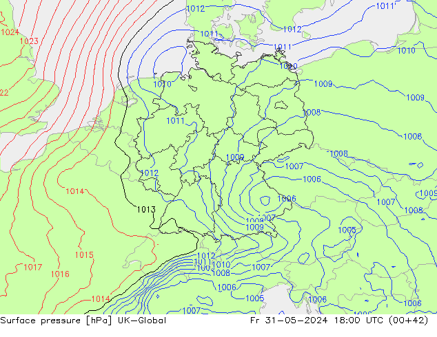 Atmosférický tlak UK-Global Pá 31.05.2024 18 UTC