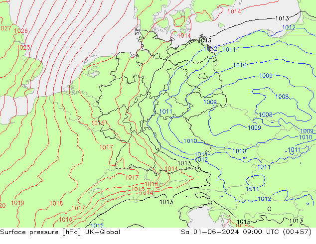 приземное давление UK-Global сб 01.06.2024 09 UTC