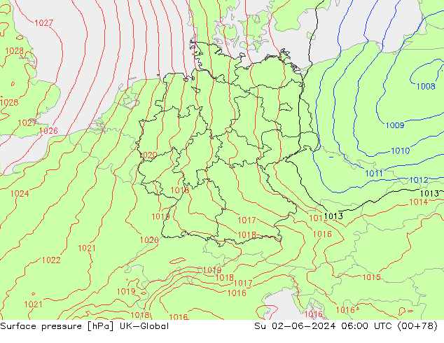 Atmosférický tlak UK-Global Ne 02.06.2024 06 UTC