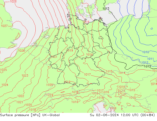 Surface pressure UK-Global Su 02.06.2024 12 UTC