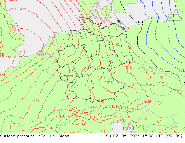 Luchtdruk (Grond) UK-Global zo 02.06.2024 18 UTC