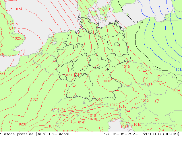 Atmosférický tlak UK-Global Ne 02.06.2024 18 UTC