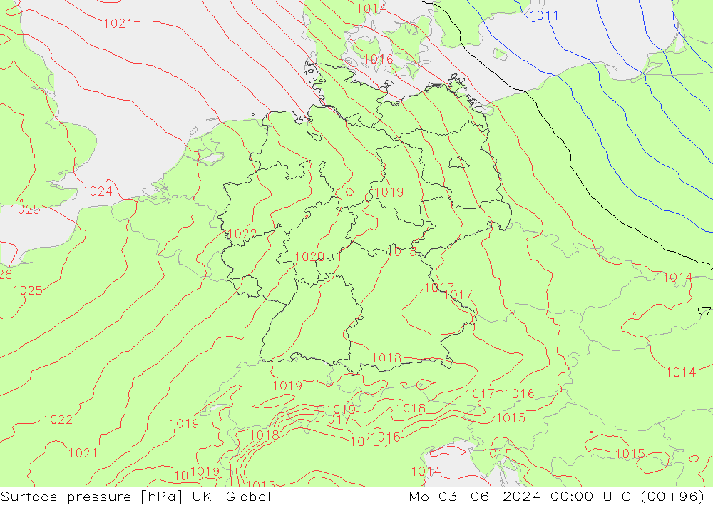 Surface pressure UK-Global Mo 03.06.2024 00 UTC