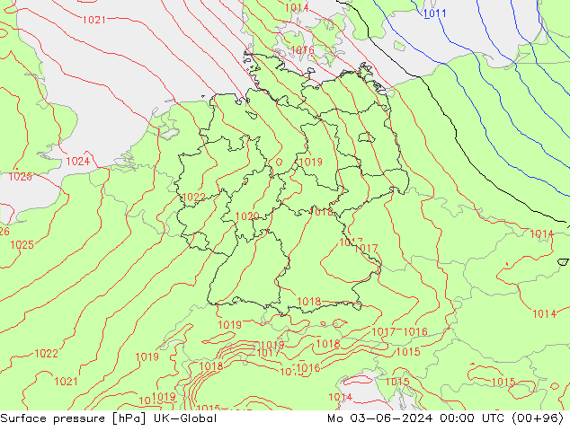 pressão do solo UK-Global Seg 03.06.2024 00 UTC