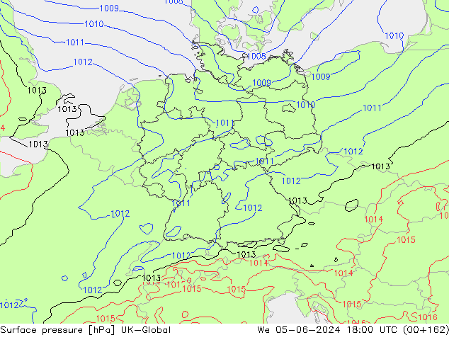 Atmosférický tlak UK-Global St 05.06.2024 18 UTC