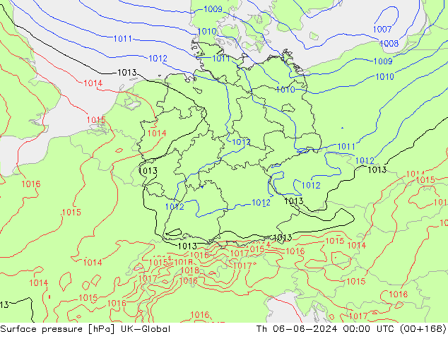 地面气压 UK-Global 星期四 06.06.2024 00 UTC