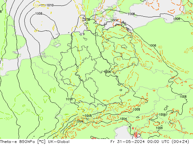 Theta-e 850hPa UK-Global  31.05.2024 00 UTC