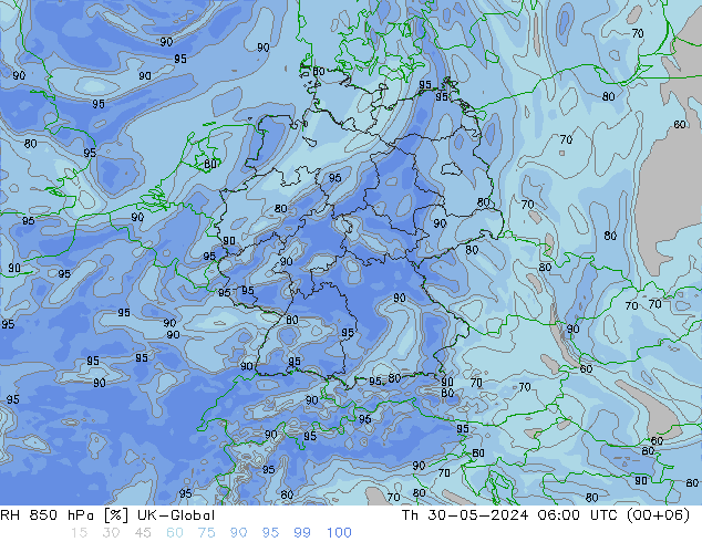 RH 850 hPa UK-Global Th 30.05.2024 06 UTC