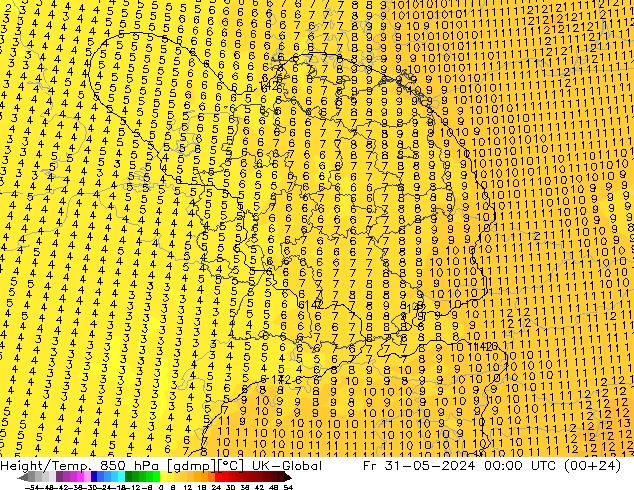 Géop./Temp. 850 hPa UK-Global ven 31.05.2024 00 UTC