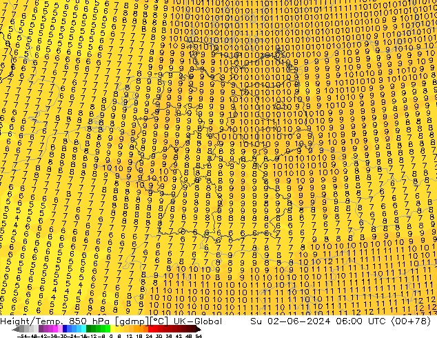 Height/Temp. 850 hPa UK-Global Su 02.06.2024 06 UTC