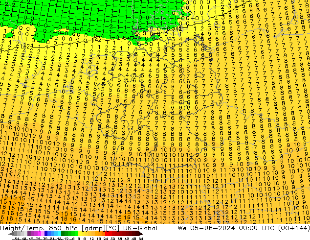 Hoogte/Temp. 850 hPa UK-Global wo 05.06.2024 00 UTC