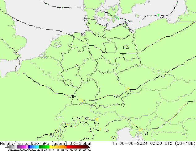 Height/Temp. 950 hPa UK-Global  06.06.2024 00 UTC