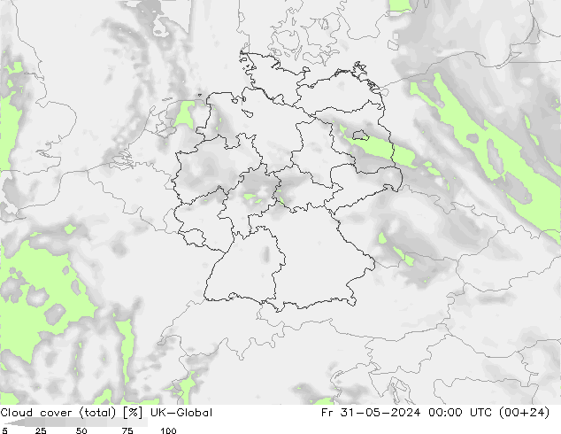 Bewolking (Totaal) UK-Global vr 31.05.2024 00 UTC