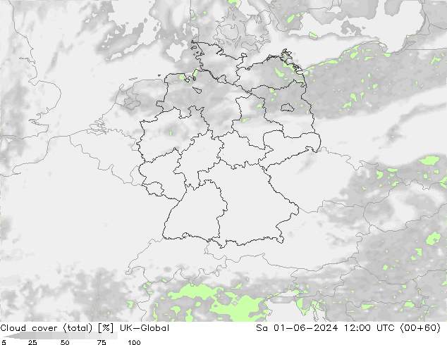 Cloud cover (total) UK-Global Sa 01.06.2024 12 UTC