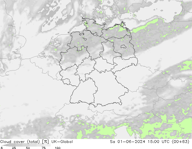 Cloud cover (total) UK-Global Sa 01.06.2024 15 UTC