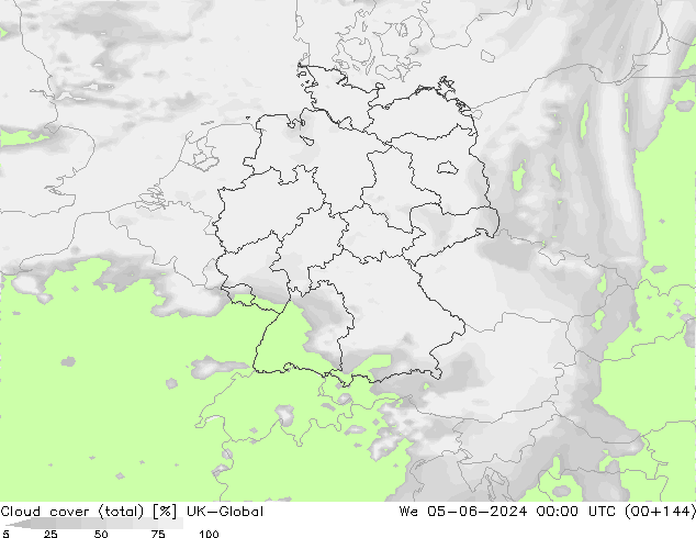 Bewolking (Totaal) UK-Global wo 05.06.2024 00 UTC