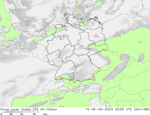 Nuages (total) UK-Global jeu 06.06.2024 00 UTC