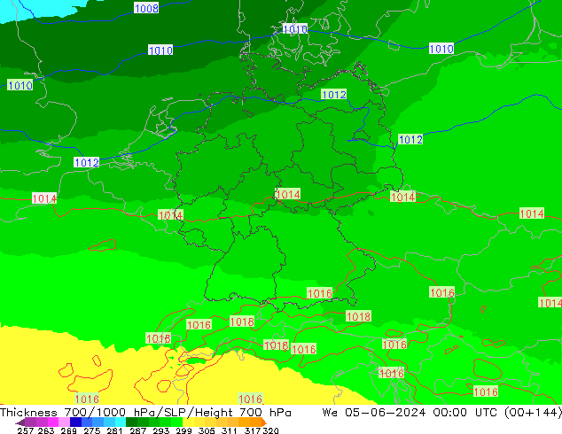 Thck 700-1000 hPa UK-Global mer 05.06.2024 00 UTC