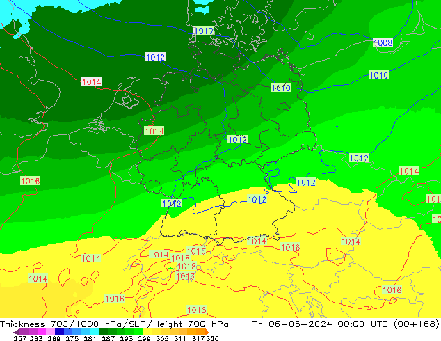 700-1000 hPa Kalınlığı UK-Global Per 06.06.2024 00 UTC