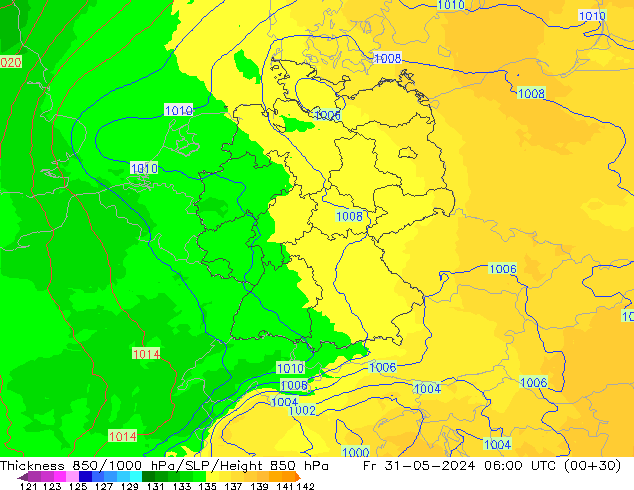 Thck 850-1000 hPa UK-Global Sex 31.05.2024 06 UTC