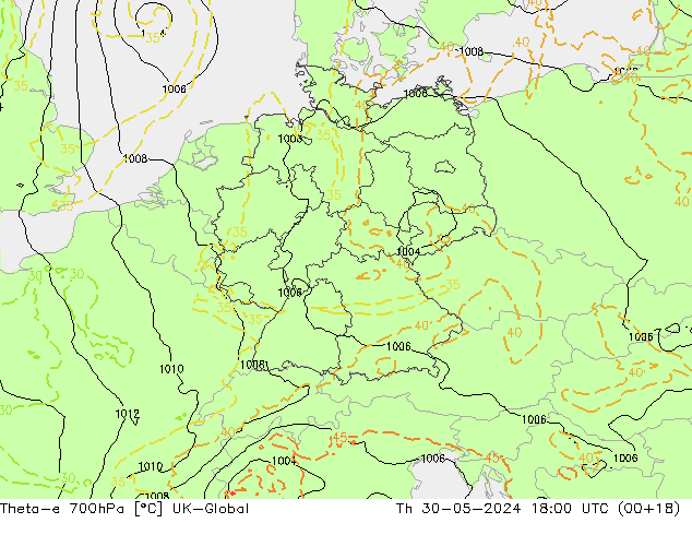 Theta-e 700hPa UK-Global jeu 30.05.2024 18 UTC